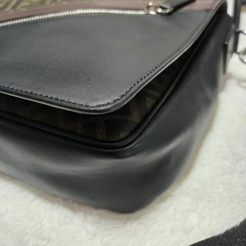 Fendi Forever Fendi Messenger Bag Zucca Coated Canvas and Leather EUC